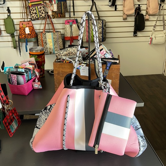 Pink & Snakeskin Print Neoprene Tote Bag - Picture 3 of 7